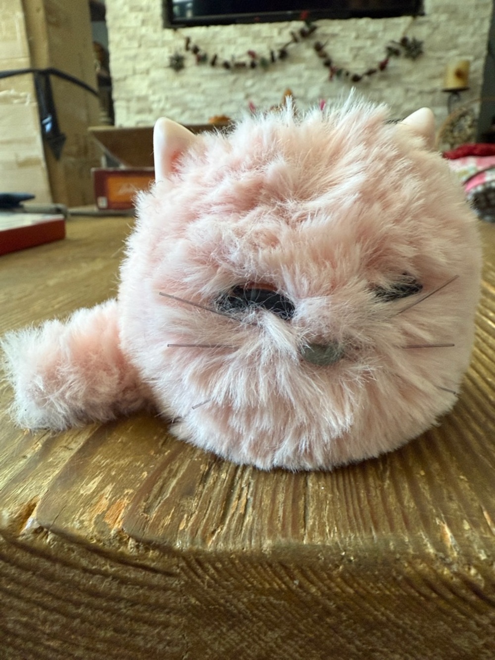Bath & Body Works Pink Faux Fur Cat pom pocketbac holder